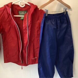 L.L. Bean Red Discovery rain/ windbreaker ( jacket 6x-7 ) and splash pants( 5-6)